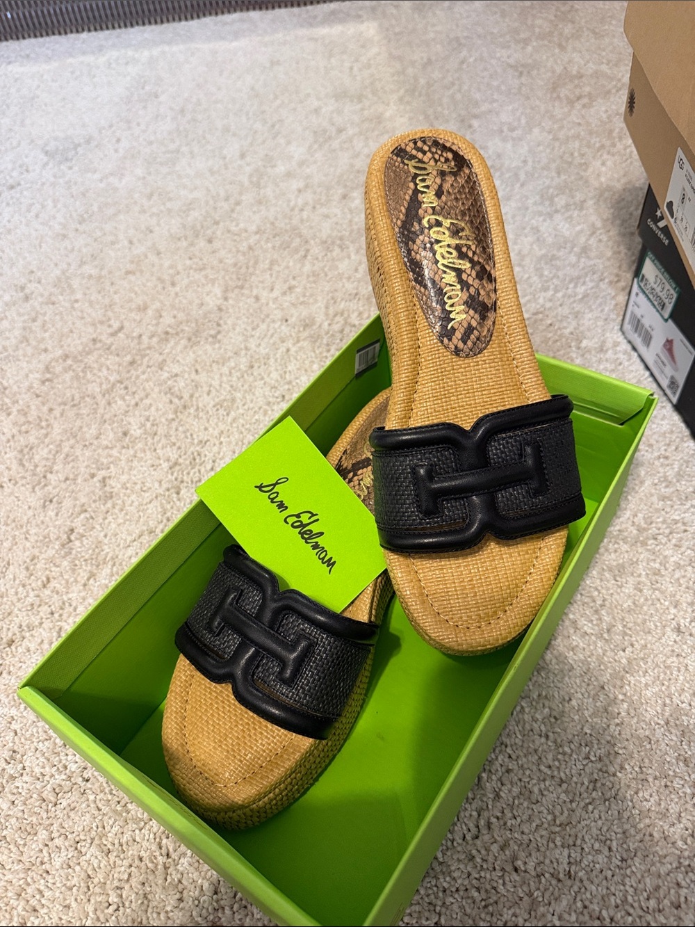 Sam Edelman Black Strap Raffia-Style Slide Sandals